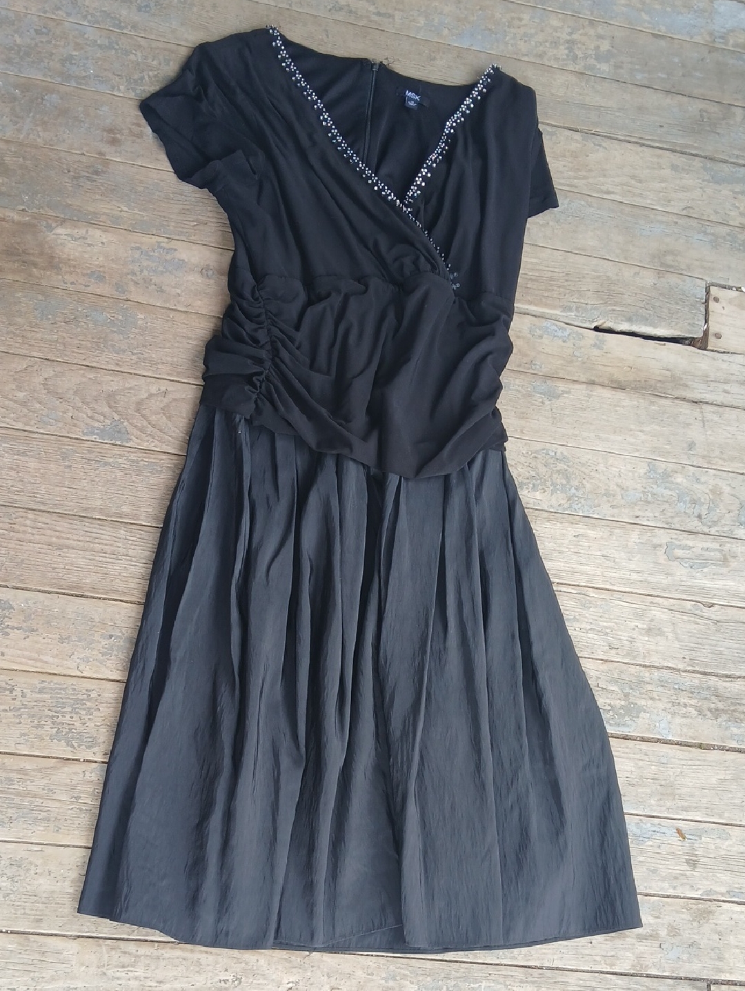 Msk Black Faux-Wrap Short Sleeve Maxi Dress Size 16